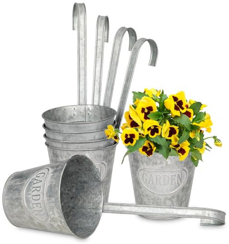 6er Set Hängende Blumentöpfe mit abnehmbaren Metallhaken, Blumentöpfe aus verzinktem Stahl perfekt für Moderne Dekoration und Pflanztöpfe, für Pflanzen im Freien, Balkon, Garten