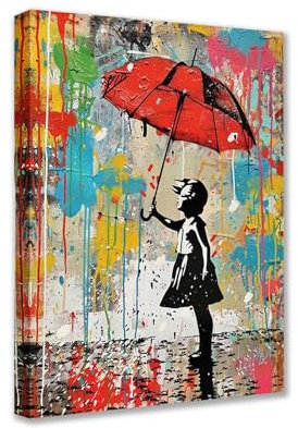 Tucocoo Leinwandbild, abstrakte Straßenkunst, Bilder, Banksy-Mädchen, roter Regenschirm, modernes Kunstwerk, Heimdekoration für Wohnzimmer, Holzrahmen, fertig zum Aufhängen, Poster und Drucke