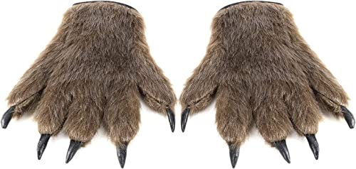 FGKDNCJQ Halloween Werwolf Handschuhe Haarige Bärenklaue Handschuhe Kostüm Cosplay Wolf Handschuhe Cartoon Tier Pfote Handschuhe Winter Warme Plüsch Handschuhe/Braun