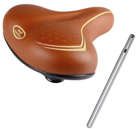 Sella marrone per Bici city bike confort - Molto comoda per uomo e donna - Completa di morsetto - Grande seduta Brown + Canotto/Tubo Reggisella in Acciaio Sella Bici MTB - City Bike