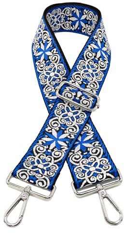 Angtex Taschengurt für Damen-Handtaschen (Ornament blau/weiss (Silber))