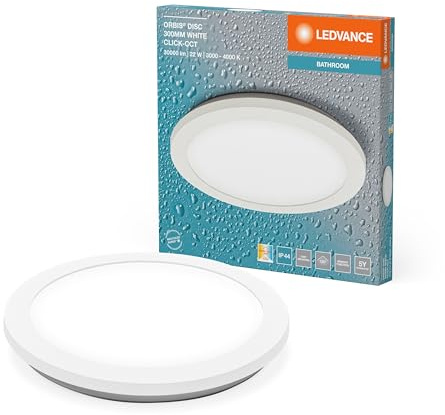 LEDVANCE ORBIS Disc Wand-/Deckenleuchte mit LED, 22W, 1800lm, 3000/4000K, über Wandschalter mit Click CCT einstellbar, 30cm Durchmesser, IP44 Schutz für Badezimmer, Schrauben/Dübel inklusive