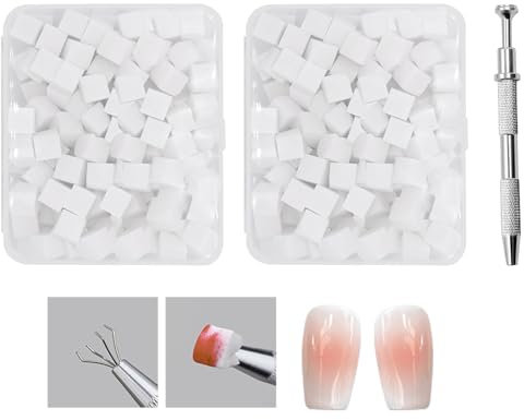 YPYMOD 200 Pcs Nail Sponges for Ombre, Nail Art Tools for Gradient Nail Designs with 1 Metal Grabber Nail Brushes Storage for Professional and DIY Nail Art