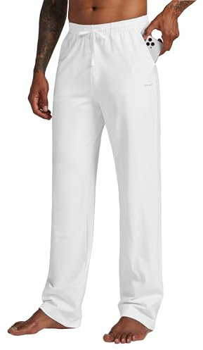 WILLIT Jogginghose Herren Baumwolle Trainingshose Sporthose Lang Freizeithose Fitness Yogahose Sweathose Lounge Pants Loose Männer mit Taschen Weiß XL