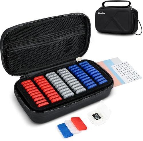 EVA PU Micro SD Card Case with 60PCS Individual Plastic TF Card Holder for 60 MicroSD MicroSDHC MicroSDXC Cards,Water-Resistant Anti-Shock TF MSD Card Carrying Organizer with Handle & Label
