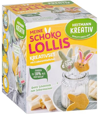 HEITMANN KREATIV - Schoko Lollis - mit Pulverfarben auf Pflanzenbasis - gelb und grün - DIY-Set - Ostern