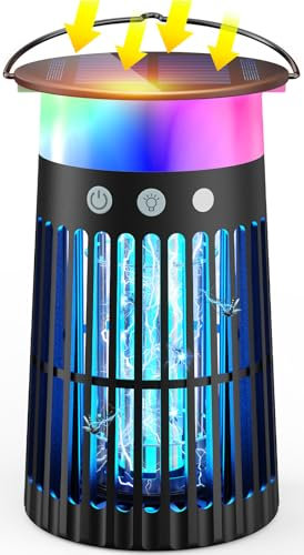 Anysun Mata Mosquitos Eléctrico Solar USB Recargable, Lámpara Antimosquitos Impermeable para Interiores y Exteriores, Trampa Antimosquitos para Casa, Jardín, Patio, Camping