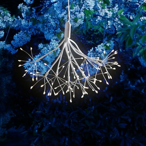 LED Feuerwerk Leuchte hängender Polarstern Pusteblume Firework 100 LED 25cm 8 Modi Fernbedienung für Innen Außen Garten Balkon Terrasse mit Trafo (einzeln - weiß)