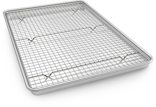 24 Inch Baking Sheet Pans with Rack Set, Natural Aluminum Cookie Sheet, Extra Large Commercial Quality Baking Sheet Pan Set, Warp Resistant Nonstick Thick Cookie Tray Pans for Baking, Roasting