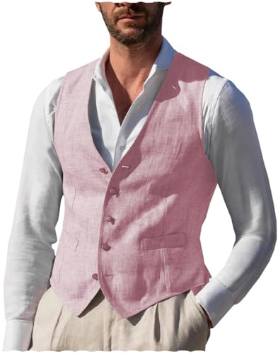 Tuikayoo Veste d'été en lin pour homme, coupe slim, pour la plage, veste de costume décontractée pour mariage, soirée de remise des diplômes, fête, Rose, XL