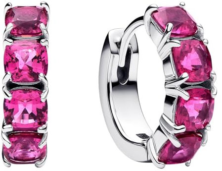 Pandora Timeless 293851C02 - Pendientes de aro de plata de ley con cristales artificiales rosados