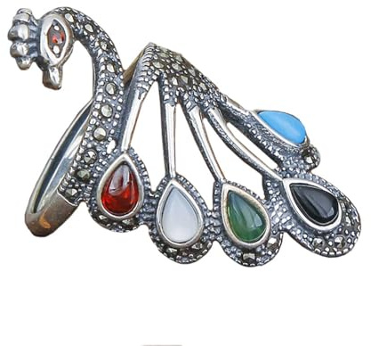HIJONES Damen Verstellbarer Zierlicher Phönix Ring mit Mehrfarbigem Edelstein Edelstahl Personalisierter Zarter Bandschmuck Minimalistisches Geschenk Silber