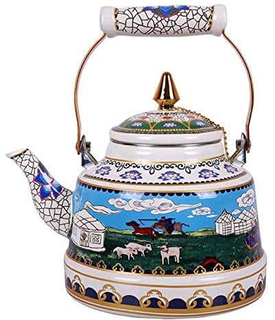 Teekanne aus Porzellan mit großer Kapazität – emaillierter Wasserkocher im tibetischen Stil für Milch und Tee – chinesisches ethnisches Design