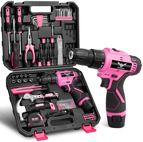 Pink Tool Kit: 151-Piece DIY Set with 12V Cordless Drill, Home Tool Kit with Drill, Electric Drills & Hand Tools for Women