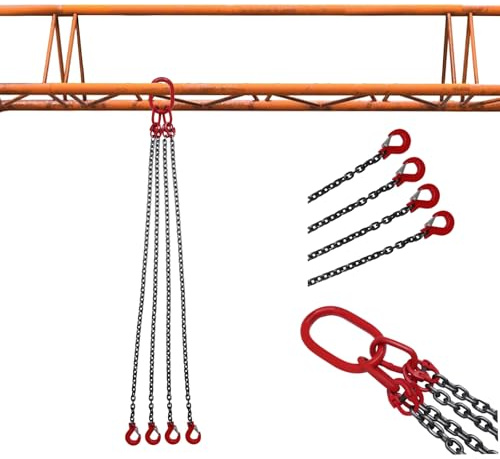 Cadena de 4 hebras G80 5T | Ø 8 mm de cadena de tope con gancho de horquilla & cierre de seguridad | 1,5 m de cadena de elevación para bosque/grúa | alta resistencia a la grúa | resistente al calor 4