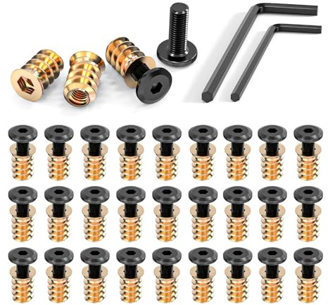 Wavanta 30Pcs M6 x 16mm Furniture Screw Nut Threaded Wood Inserts Bolt Fastener Connector Hex Socket Drive M6 x 15mm Screw-in Nuts with Wrenches