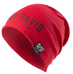 Camp David Herren Beanie aus Jersey mit Logo Print Summer Red