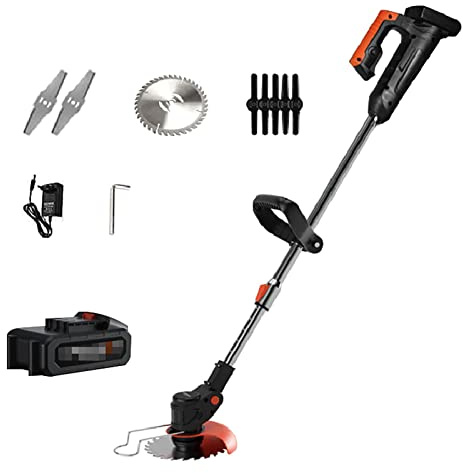 Tondeuse à Gazon autoportée de Petite Taille avec 3 Lames et Batterie Rechargeable de 9 000 mA, désherbeur Portable pour Jardin, pelouse et arbustes