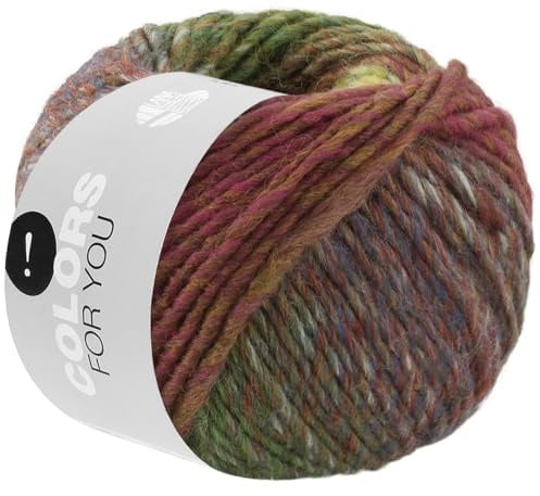 LANA GROSSA Colors for You | Voluminöses Dochtgarn mit Farbverlauf | Handstrickgarn aus 55% Schurwolle & 45% Polyacryl | 50g Wolle zum Stricken & Häkeln | 90m Garn FB 157