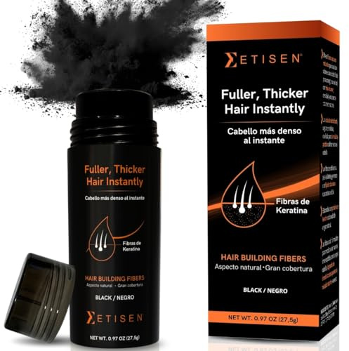 ETISEN Keratin Haarfasern Schwarz 27,5g – Streuhaar für sofortige Haarverdichtung, Ansatzpuder gegen lichtes Haar & Haarausfall, natürliches Volumen, wasserresistent, für Männer & Frauen