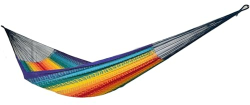 MacaMex Solea XL Netzhängematte, luftiges Baumwollnetz, ergonomisch dehnbar, 260 cm breit, 400 cm lang, 100% Handarbeit (Multicolor XL)