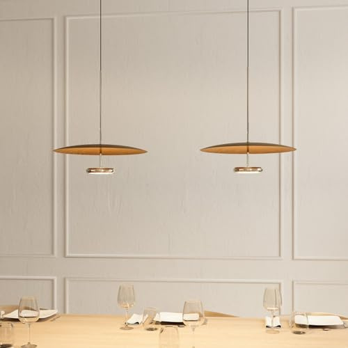 NEONA OLARA LED Pendelleuchte Dimmbar Retro-Design Chrom Walnuss, Esstisch Hängelampe mit Ober- und Unterlicht, TRIAC stufenlos 38W 2700K 1734lm Höhenverstellbar (Walnuss)