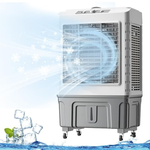 Aire acondicionado portátil industrial, enfriador evaporativo 3 en 1 con ventilador de agua, capacidad de 50 l/55 l, incluye 4 cajas de hielo para uso comercial y de garaje