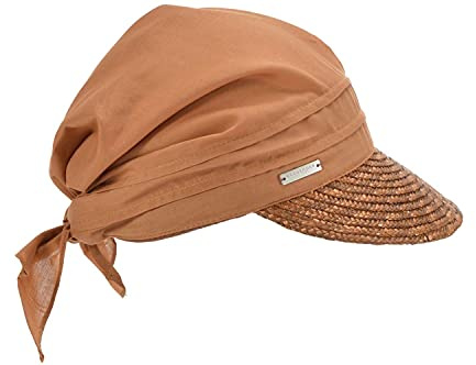 Seeberger Damen Sonnenhut Stroh-/Stoffcap, Einfarbig, Gr. one Size, Braun (Teak 80)
