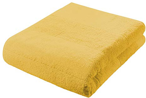 fleuresse Frottier 2828 großes Badetuch, mit Streifenbordüre und Kordelaufhänger, Ökotex Standard 100, Gewicht 550 gr. pro m², 90 x 200 cm, gelb