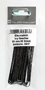 HR Efeunadeln, Schwarz, 50 Stk., 10 mm Breite, 80 mm Länge, Kohlenstoffstahl, Handnäharbeiten