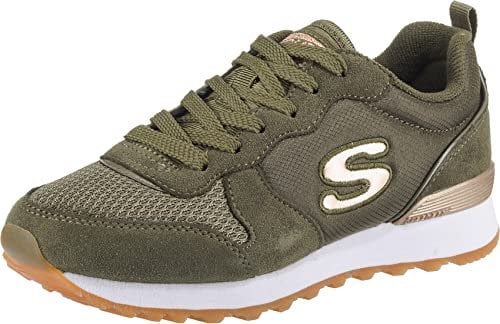 Skechers Og 85 Goldn Gurl, Sneaker a Collo Basso Donna, Olive Suede Nylon Mesh Rose Gold Trim, 39.5 EU