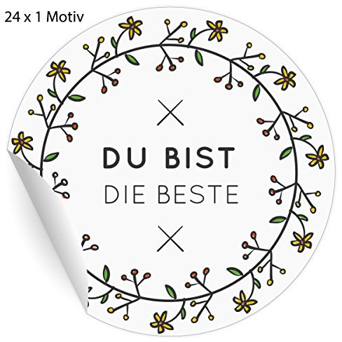 5 x 24 nette Aufkleber für die beste Freundin, Schwester, Mutter mit Blümchen Kranz: Du bist die beste, weiß, MATTE Etiketten runde selbstklebende Sticker, Briefe ø 45mm