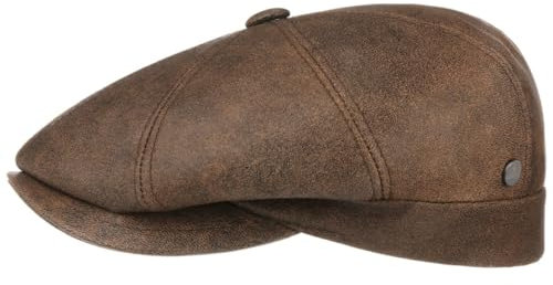 LIERYS City Nappaleder Flatcap Elegantes Design Authentische Ledercap Made in Italy Damen Herren Herbst Winter braun 60 cm