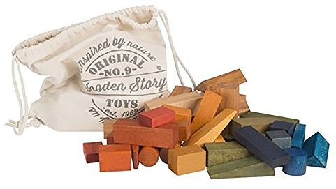 Wooden Story Regenbogen XL Holzklötze im Sack, 50 Teile