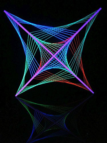 PSYWORK Schwarzlicht 2D StringArt | Fadendeko | Violet Flower I | 90 cm | UV aktiv | Fadenkunst Neon Wohndeko Dekoration Partydeko Psy Goa handgefertigt String Art Holz