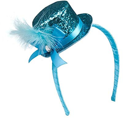 TH-MP Mini Zylinderhut Haarreif Zylinder Minihut Miniaturhut Glitzerhut Damen Kostüm Zubehör (Hellblau)