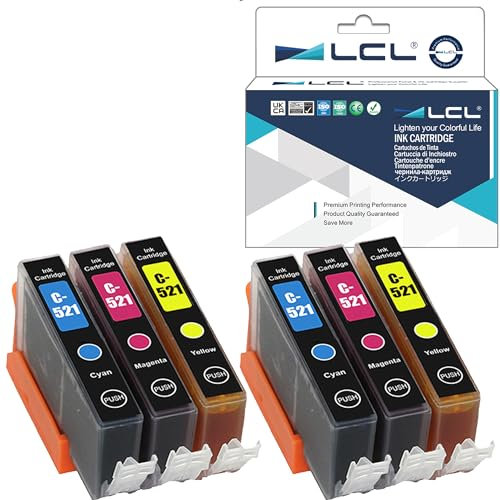LCL Kompatibel Tintenpatrone CLI-521 CLI-521C CLI-521M CLI-521Y (2Cyan 2Magenta 2Gelb) Ersatz für Canon Pixma iP3600 iP4600 iP4700 MP540 MP550 MP560 MP620 MP630 MP640 MP980 MP990 MX860 MX870