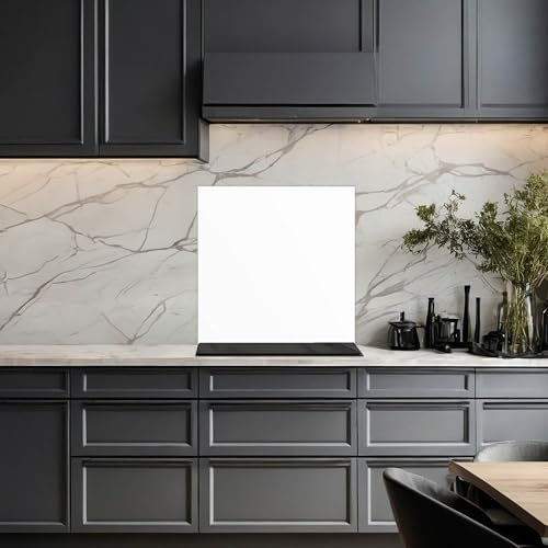 banjado Küchenrückwand Glas ohne Bohren 50x50cm – Glasrückwand Küche mit Motiv weiß/Spritzschutz Küchenrückwand Glas/selbstklebende Küchenrückwand Platte - magnetisch & beschreibbar