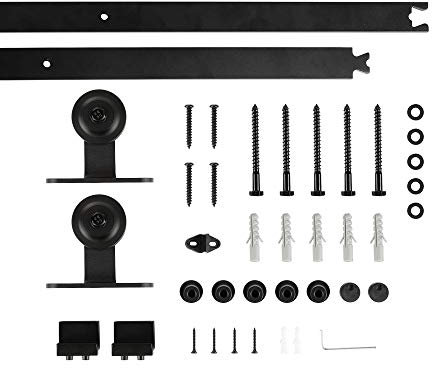 200cm Schiebetürbeschlag set Schiebetürsystem,Schwarz Schiebetür Montageset für Innentüren und Wandschränke (T-Haken/200cm)