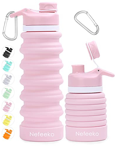 Nefeeko Collapsible Water Bottle, 26oz Silicone Foldable Water Bottles | Leakproof BPA Free Travel Water Bottles with Carabiner,Portable Sport Water Bottles for Camping,Hiking Outdoor Indoor Sport