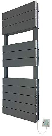 500mm (w) x 1500mm (h) Electric Flow Anthracite Double Aluminium Towel Rail with a 800w Electric Element & Chrome Wall Controller