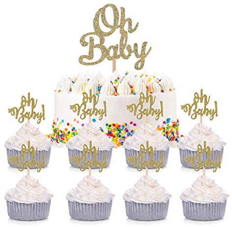ENSTAB 25 Stück Babyparty Tortendeko Gold OH Baby Kuchendeko Tortendekoration Taufe Cupcake Toppers Baby Shower Dekoration