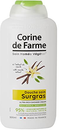 Corine de Farme - Douche Soin Surgras à l'Extrait de Vanille - Nourrit et Hydrate la Peau - pH Neutre, 95% d’Ingrédients d’Origine Naturelle, Formulation Clean Beauty, Fabriqué en France - 500 ml