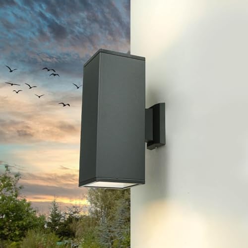 Licht-Erlebnisse XXL Wandleuchte Außen eckig IP54 2xE27 H30cm aus Aluguss anthrazit up&down für Hauswand Eingang Hof Garten modern Außenleuchte Außenlampe Wandlampe
