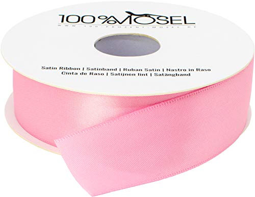 100% Mosel Satinband, in Rosa (25 mm x 25 m), matt glänzendes Geschenkband, edles Schleifenband zum Dekorieren & Basteln, zum Einpacken besonderer Geschenke, für Hochzeiten, Taufen, uvm.