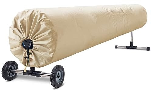 FULAI Swimming Pool Solar Reel Protective Cover 16ft Round Beige Solar Blanket Cover for Above Ground and Inground Pools