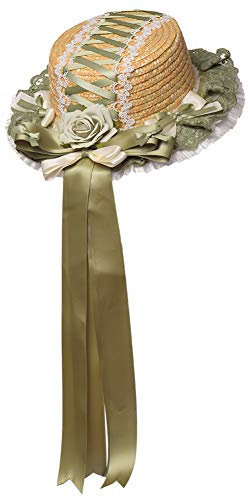 COSDREAMER Chapeau de soleil style victorien avec ruban en dentelle et paille (Vert)