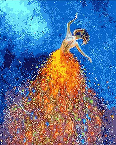 Amiiba Kits de peinture par numéros - Fille abstraite en robe jaune - 40,6 x 50,8 cm - Peinture acrylique par numéro - Décoration murale - Danseuse - Sans cadre