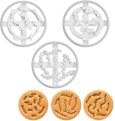 BAKERLOGY Set of 3 Cookie Cutters (Designs: Bacillus Bacteria, Coccus Bacteria, & Spiral Bacteria) - Detailed Biscuit Cutter Design for Baking and Crafts, Ideal on Fondant, Dough, Clay
