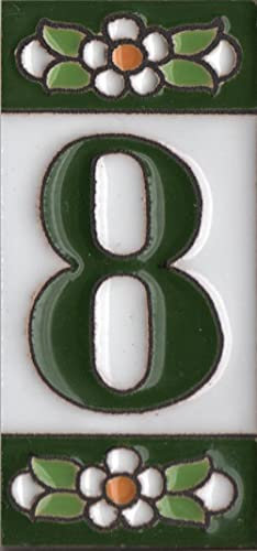 Generic Numeri e lettere per piastrelle in ceramica, motivo floreale verde, 7,5 cm x 3,5 cm, cornici da 2 a 10 piastrelle (8)
